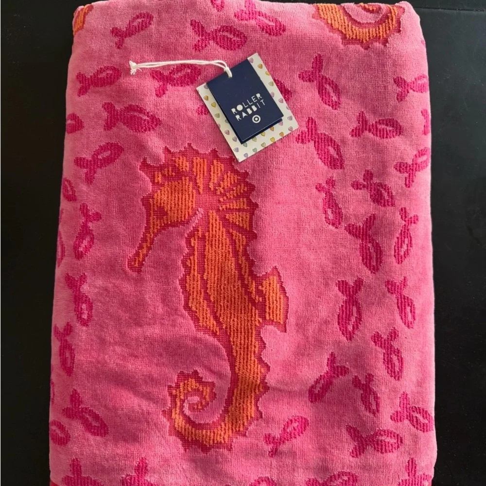 Roller Rabbit Pink and Orange Seahorse Beach Towel